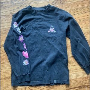 Huf sz small black long sleeve shirt floral design